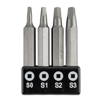 Screwdriver Bit Set Square Recess 4pce 50mm Sq0.1.2.3